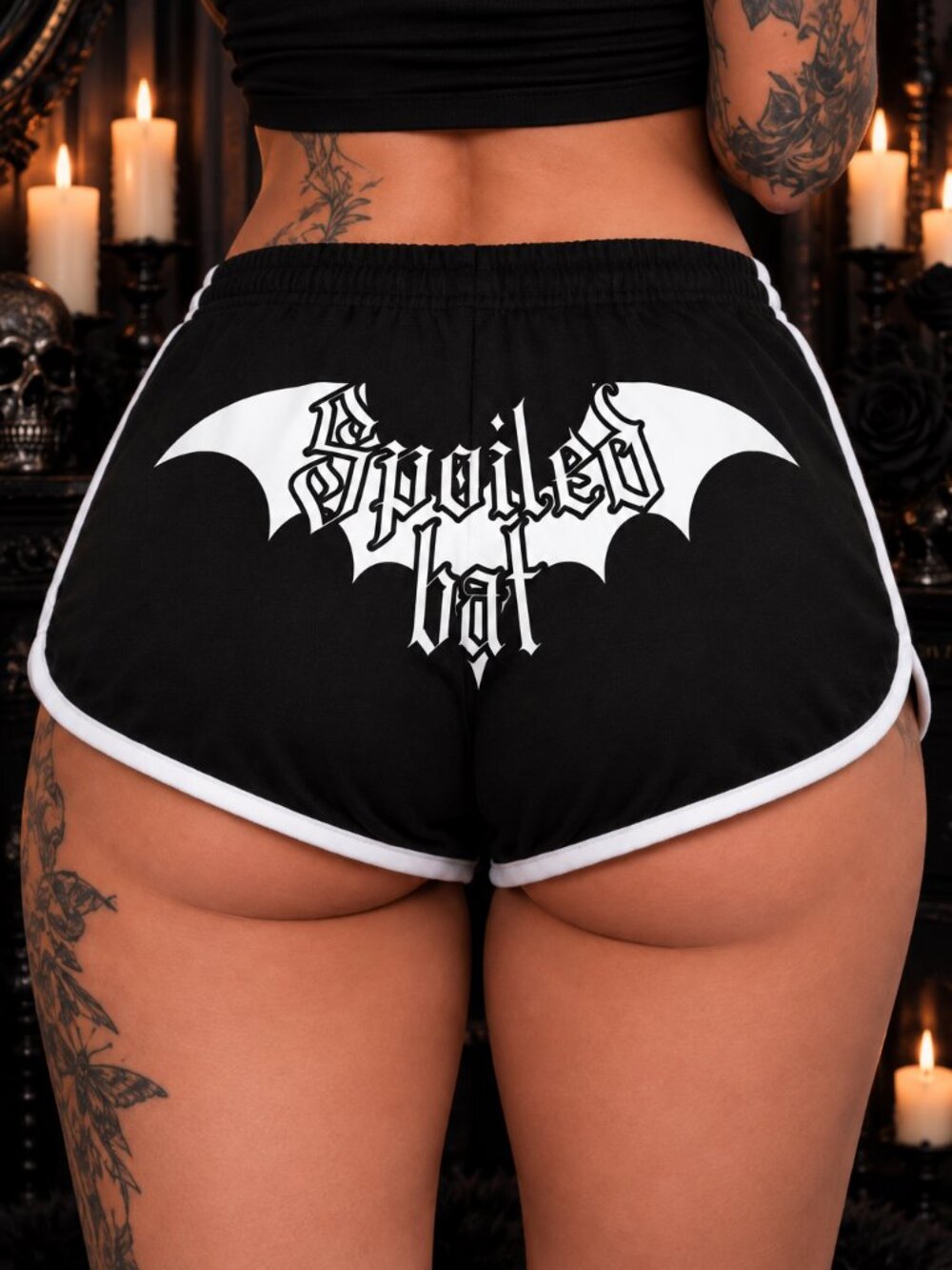 Gothic Bat “Spoiled Bat” Athletic Shorts | Black & White | Alternative Y2K Goth